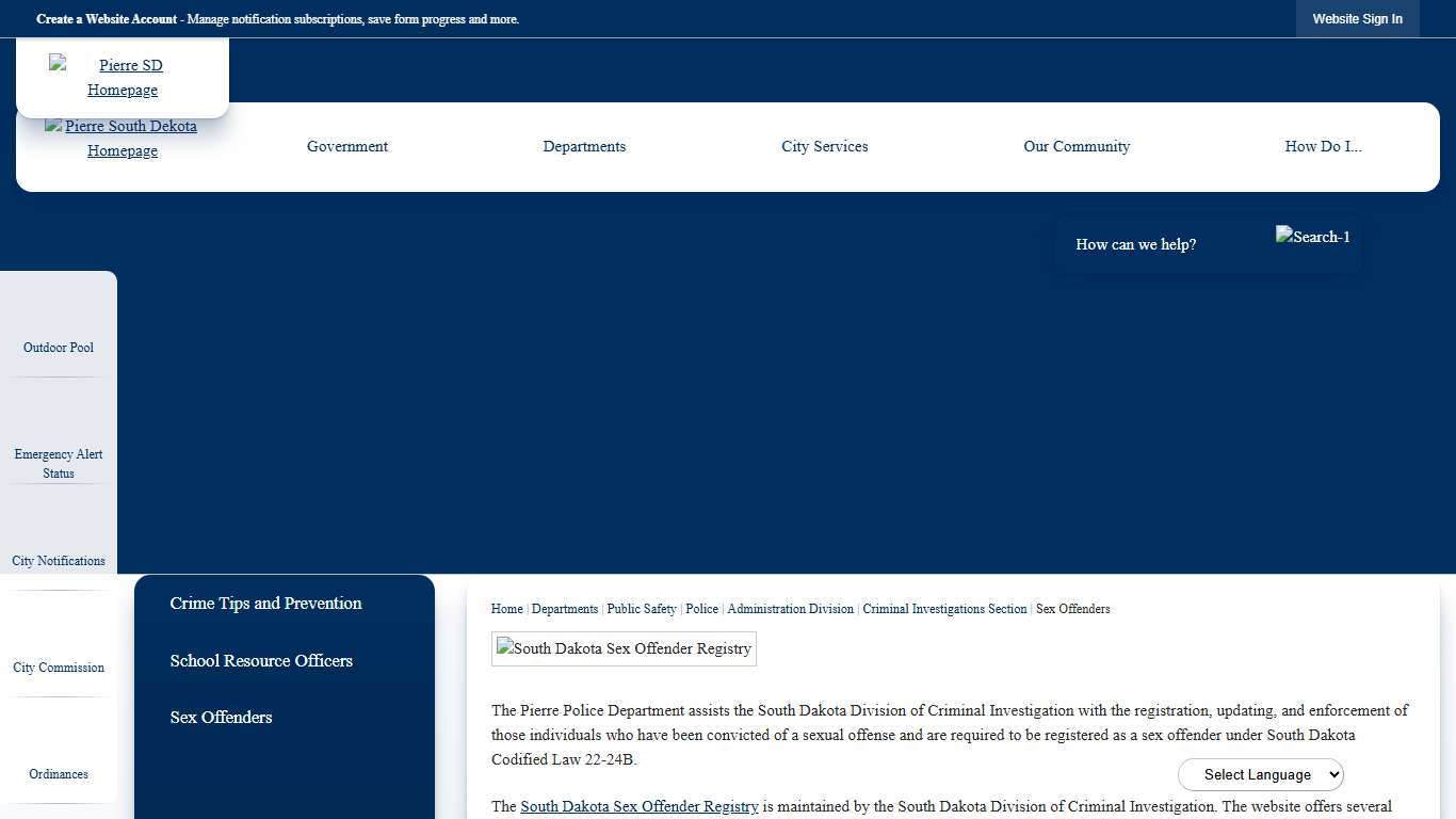 Sex Offenders | Pierre, SD - Official Website