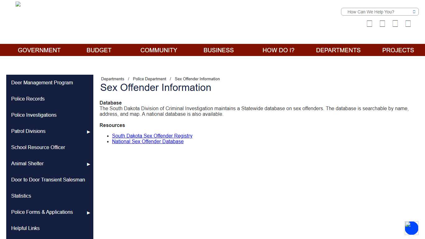Official Website of the City of Sturgis, SD - Sex Offender Information